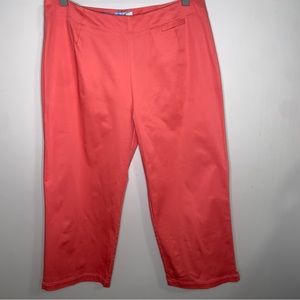 Guy Harvey coral pink stretch cotton poplin flat front crop capri pants size 14